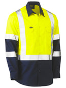 Bisley Workwear X Taped Biomotion Two Tone Hi Vis Lightweight Drill Shirt Yellow/Navy