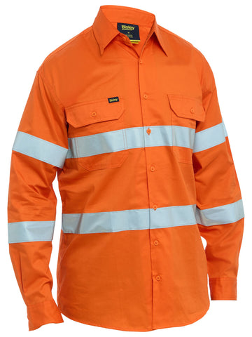 Bisley Workwear Taped Hi Vis Cool Lightweight Drill Shirt Orange