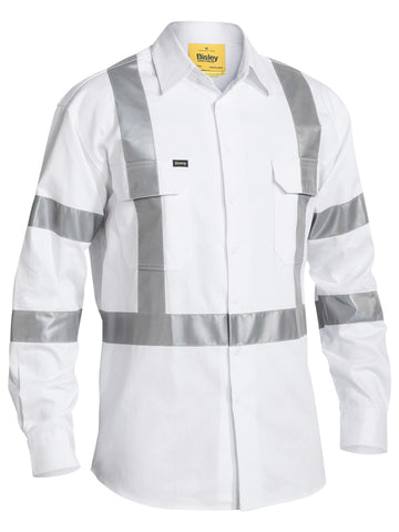 Bisley Workwear Taped Night Cotton Drill Shirt White