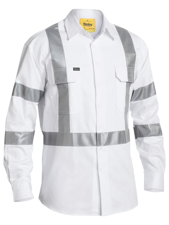 Bisley Workwear Taped Night Cotton Drill Shirt White