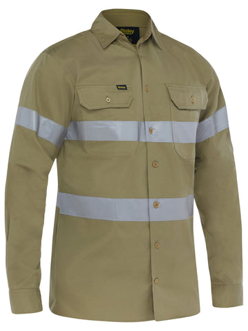 Bisley Workwear Taped Cool Lightweight Drill Shirt Khaki