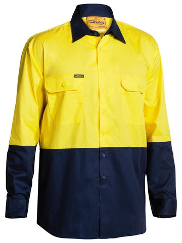 Bisley Workwear Hi Vis Cool Lightweight Drill Shirt Yellow/Navy