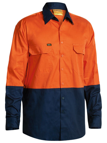 Bisley Workwear Hi Vis Cool Lightweight Shirt (4X Pack) Orange/Navy - Discontinued