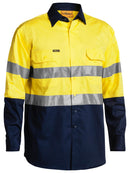 Bisley Workwear Taped Hi Vis Cool Lightweight Shirt (5X Embroidery Pack) Yellow/Navy