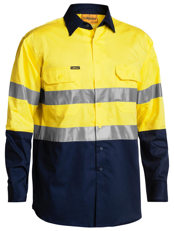 Bisley Workwear Taped Hi Vis Cool Lightweight Shirt Yellow/Navy