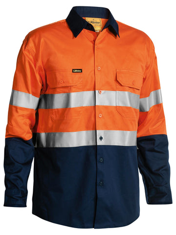 Bisley Workwear Taped Hi Vis Cool Lightweight Shirt (5X Embroidery Pack) Orange/Navy