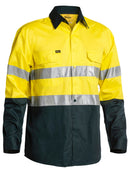 Bisley Workwear Taped Hi Vis Cool Lightweight Shirt Yellow/Bottle