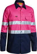Bisley Workwear Taped Hi Vis Cool Lightweight Shirt Pink/Navy