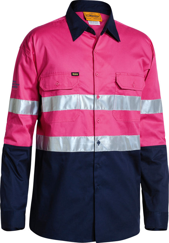 Bisley Workwear Taped Hi Vis Cool Lightweight Shirt Pink/Navy