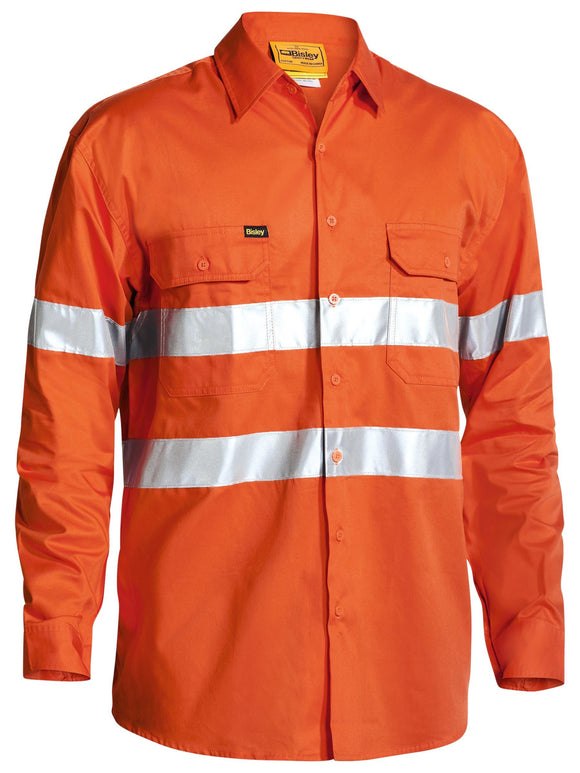 Bisley Workwear Taped Hi Vis Cool Lightweight Drill Shirt Orange