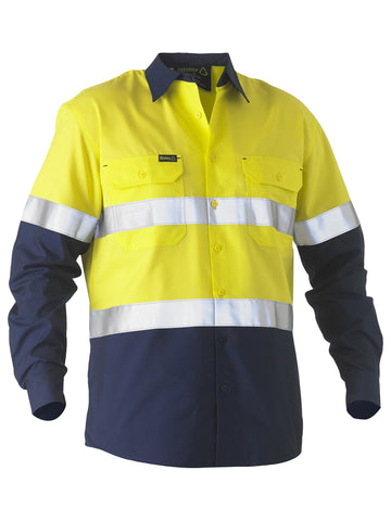 Bisley Workwear Bisley Recycle Taped Two Tone Hi Vis Drill Shirt Yellow/Navy