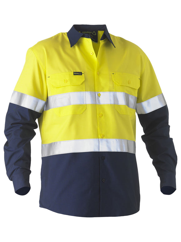 Bisley Workwear Bisley Recycle Taped Two Tone Hi Vis Drill Shirt Yellow/Navy