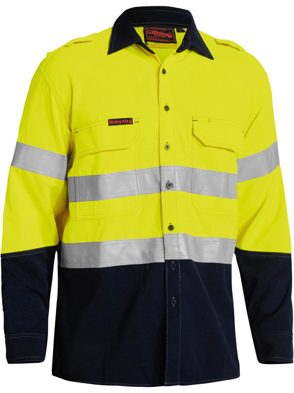 Bisley Workwear TenCate Tecasafe® Plus 700 Taped Hi Vis FR Vented Shirt Yellow/Navy