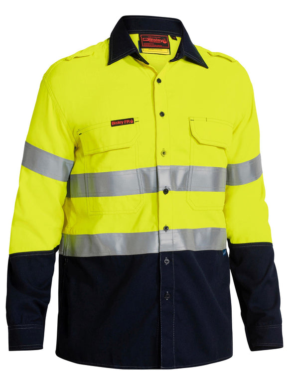 Bisley Workwear TenCate Tecasafe® Plus 580 Taped Hi Vis Lightweight FR Vented Shirt Yellow/Navy - Discontinued