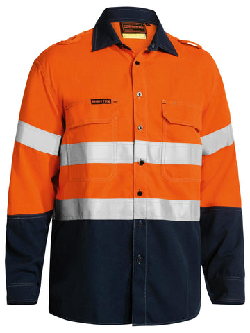 Bisley Workwear TenCate Tecasafe® Plus 580 Taped Hi Vis Lightweight FR Vented Shirt Orange/Navy - Discontinued