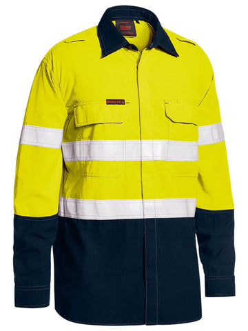 Bisley Workwear TenCate Tecasafe® Plus 480 Taped Hi Vis Lightweight FR Vented Shirt Yellow/Navy - Discontinued