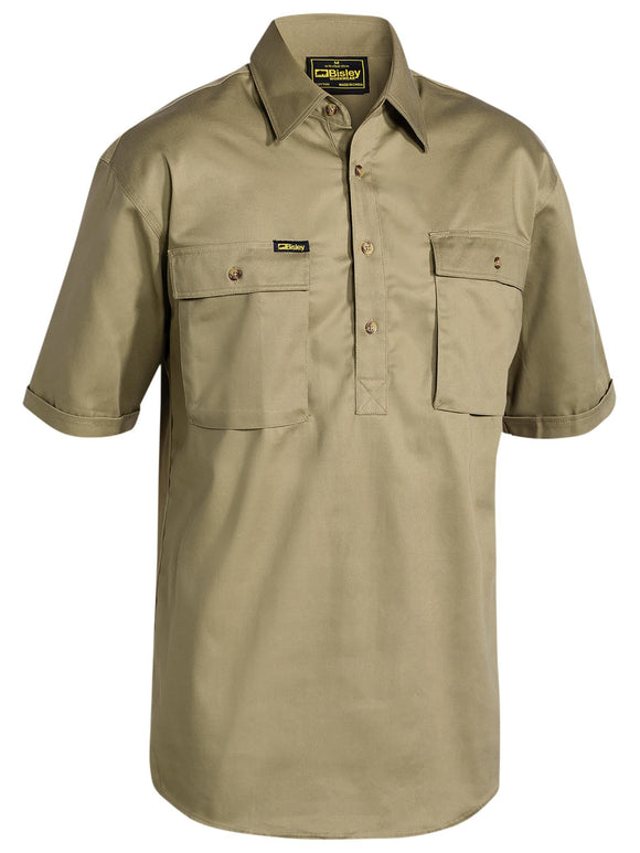 Bisley Workwear Closed Front Cotton Drill Shirt Khaki