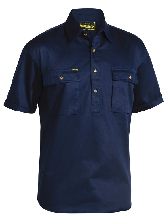 Bisley Workwear Closed Front Cotton Drill Shirt Navy