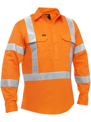 Bisley Workwear X Taped Closed Front Hi Vis Cool Lightweight Drill Shirt Rail Orange