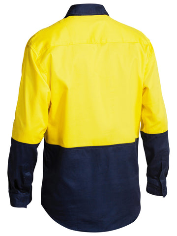Bisley Workwear Hi Vis Closed Front Drill Shirt Yellow/Navy