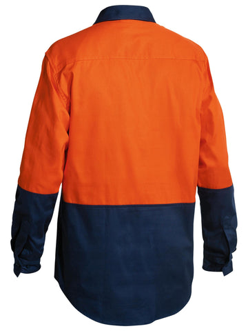Bisley Workwear Hi Vis Closed Front Drill Shirt Orange/Navy