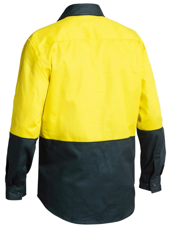 Bisley Workwear Hi Vis Closed Front Drill Shirt Yellow/Bottle