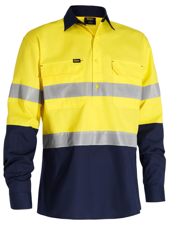 Bisley Workwear X Airflow™ Closed Front Taped Hi Vis Ripstop Shirt Yellow/Navy