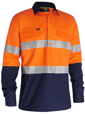 Bisley Workwear X Airflow™ Closed Front Taped Hi Vis Ripstop Shirt Orange/Navy