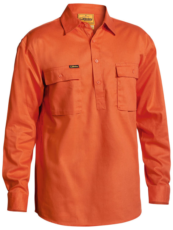 Bisley Workwear Closed Front Cotton Drill Shirt Orange