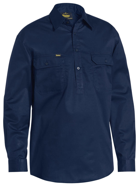 Bisley Workwear Closed Front Cool Lightweight Drill Shirt Navy