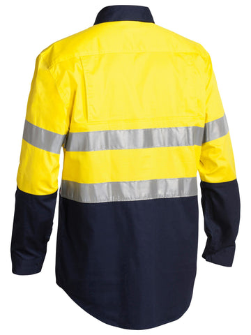 Bisley Workwear Taped Hi Vis Closed Front Cool Lightweight Shirt Yellow/Navy