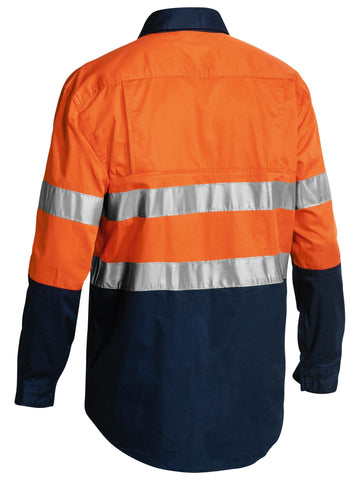 Bisley Workwear Taped Hi Vis Closed Front Cool Lightweight Shirt Orange/Navy