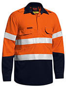 Bisley Workwear TenCate Tecasafe® Plus Taped Two Tone Hi Vis Closed Front Vented Shirt - Long Sleeve Orange/Navy - Discontinued