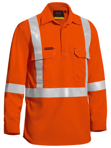 Bisley Workwear TenCate Tecasafe® Plus Taped hi Vis Closed Front Lightweight FR Shirt - Long Sleeve Orange - Discontinued