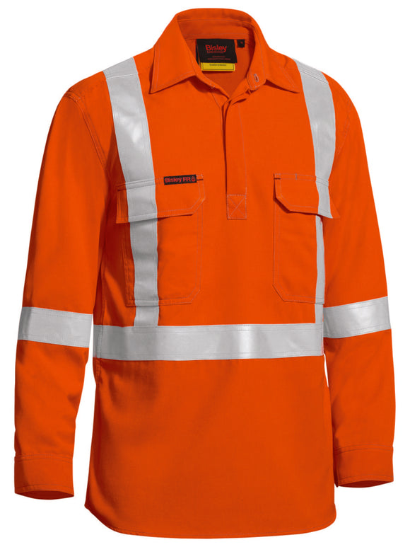 Bisley Workwear TenCate Tecasafe® Plus Taped hi Vis Closed Front Lightweight FR Shirt - Long Sleeve Orange - Discontinued
