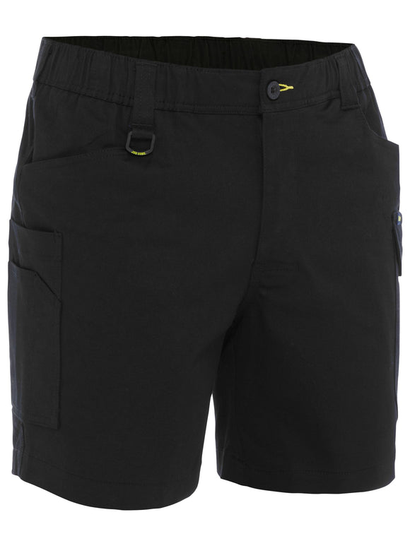 Bisley Workwear Stretch Cotton Elastic Waist Cargo Short Black