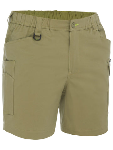 Bisley Workwear Stretch Cotton Elastic Waist Cargo Short Khaki
