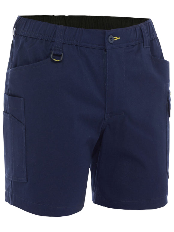 Bisley Workwear Stretch Cotton Elastic Waist Cargo Short Navy