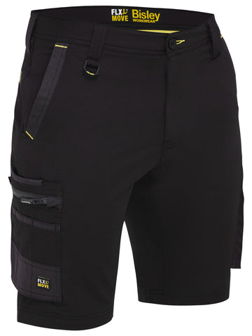 Bisley Workwear Flx & Move™ 4-Way Stretch Zip Cargo Short Black