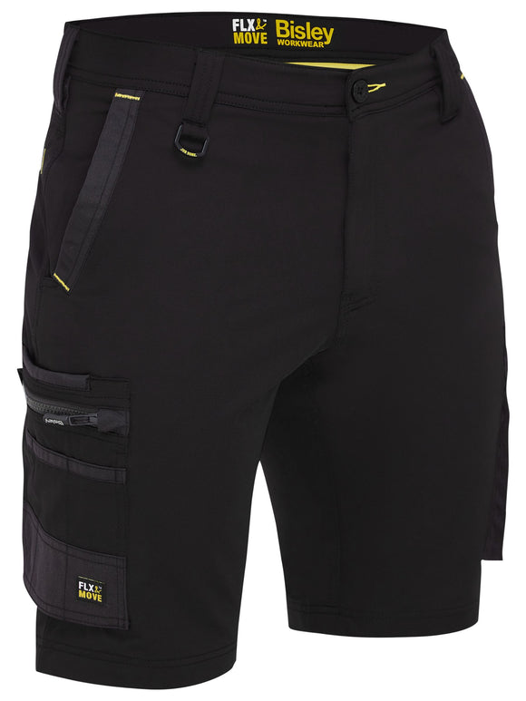 Bisley Workwear Flx & Move™ 4-Way Stretch Zip Cargo Short Black