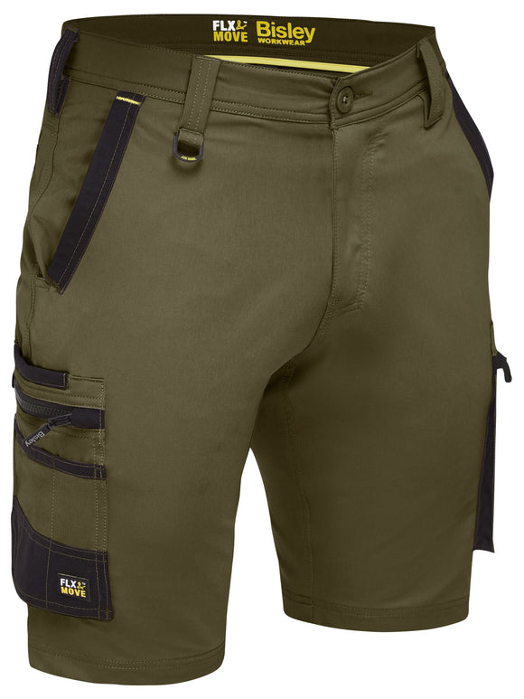 Bisley Workwear Flx & Move™ 4-Way Stretch Zip Cargo Short Green