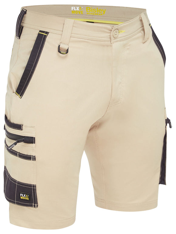Bisley Workwear Flx & Move™ 4-Way Stretch Zip Cargo Short Stone