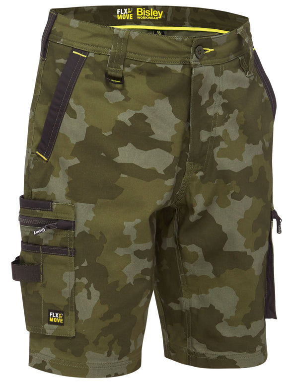 Bisley Workwear Flx & Move™ Stretch Canvas Camo Cargo Short - Limited Edition Green - Camo