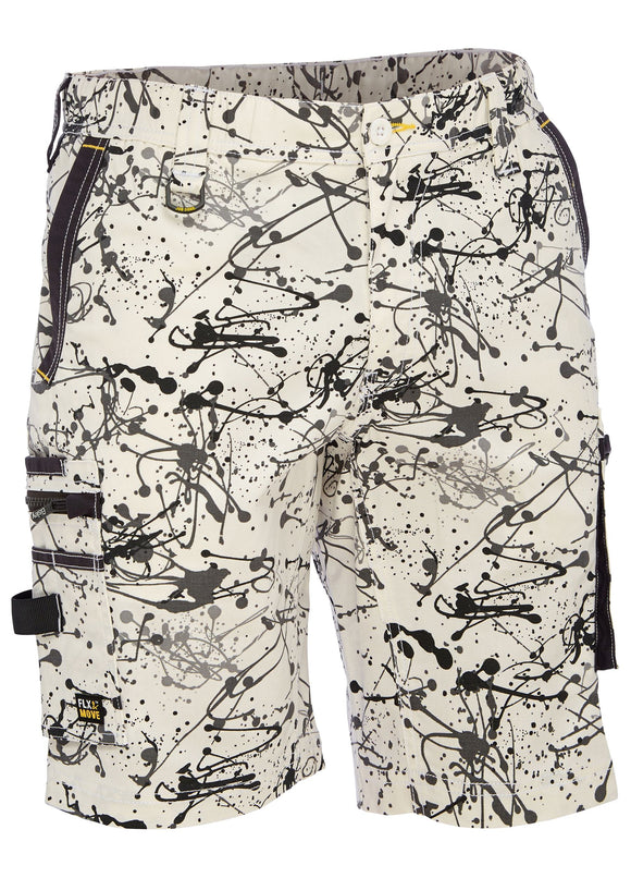 Bisley Workwear Flx & Move™ Stretch Canvas Camo Cargo Short - Limited Edition Grey Paint Splatter - Discontinued