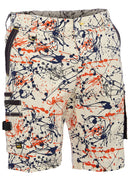 Bisley Workwear Flx & Move™ Stretch Canvas Camo Cargo Short - Limited Edition Orange Paint Splatter - Discontinued