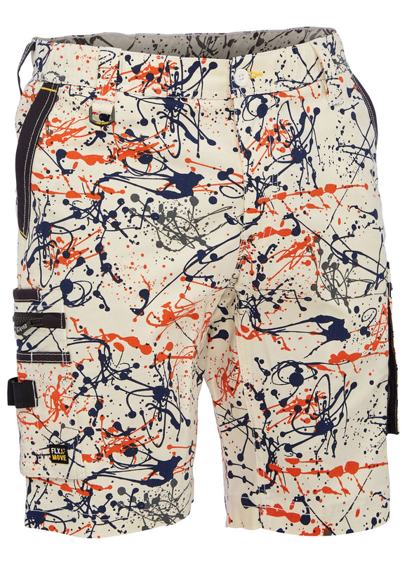 Bisley Workwear Flx & Move™ Stretch Canvas Camo Cargo Short - Limited Edition Orange Paint Splatter - Discontinued