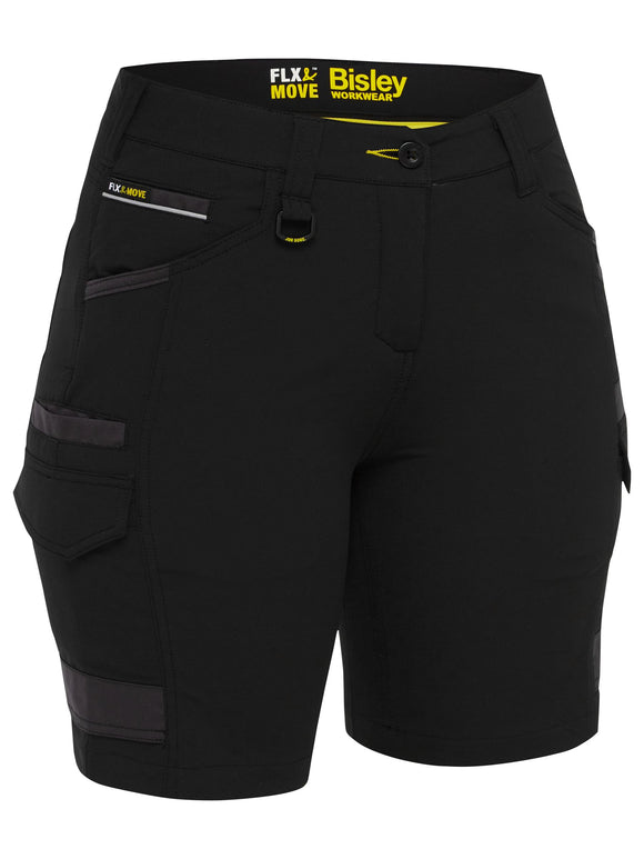 Bisley Workwear Women's Flx & Move™ 4-Way Stretch Zip Cargo Short Black