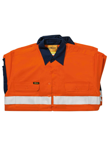 Bisley Workwear Taped Hi Vis Drill Shirt (5X Pack) Orange/Navy - Discontinued