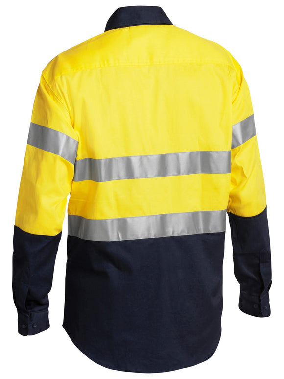 Bisley Workwear Taped Hi Vis Drill Shirt Yellow/Navy