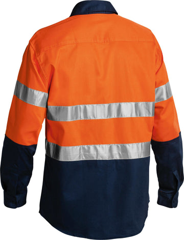 Bisley Workwear Taped Hi Vis Drill Shirt Orange/Navy